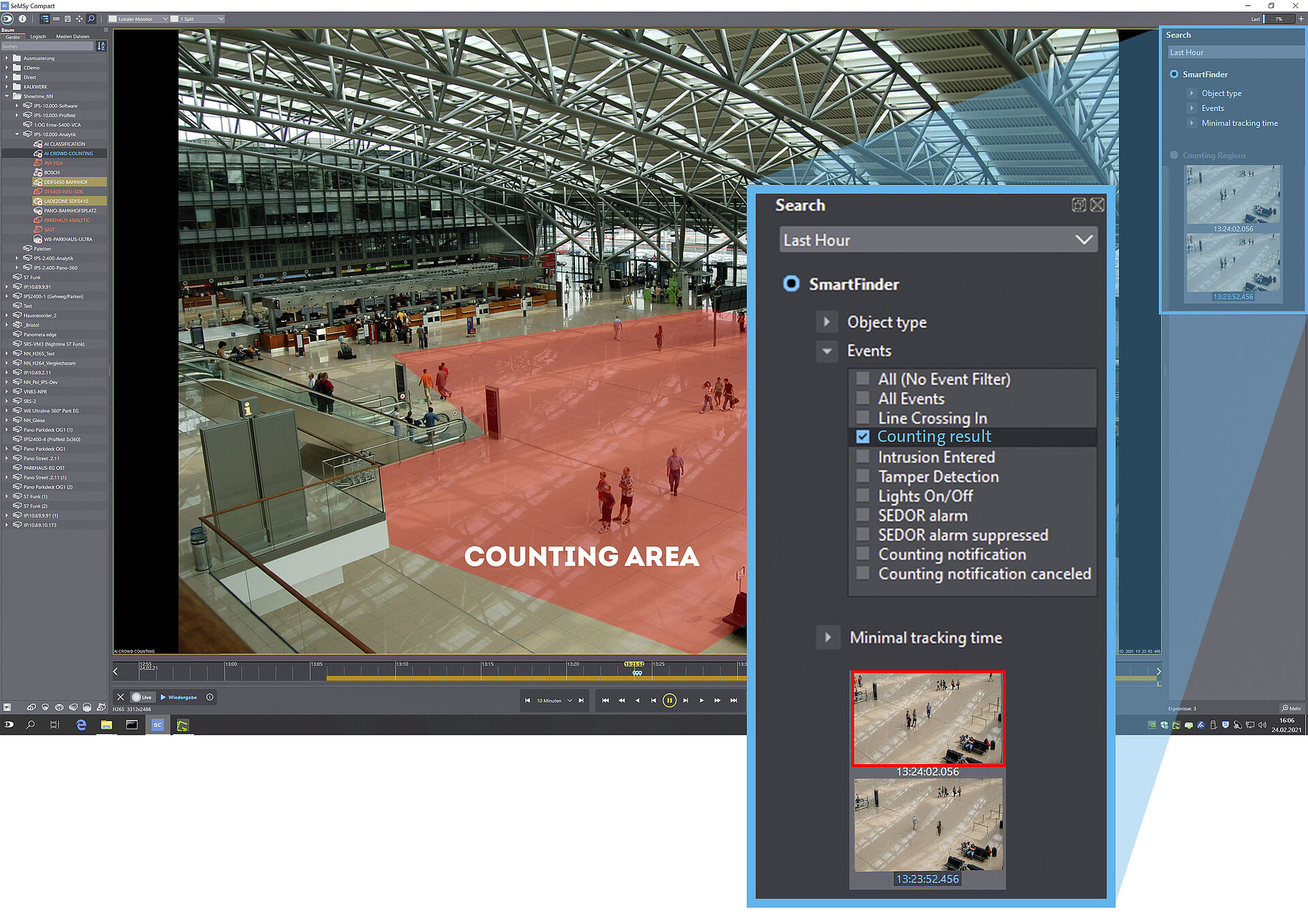 Captura de pantalla del sistema de gestión de vídeo Buscar tipo de evento