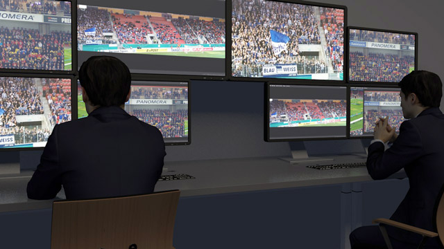 Stadion: Videoüberwachung, wenige Monitore
