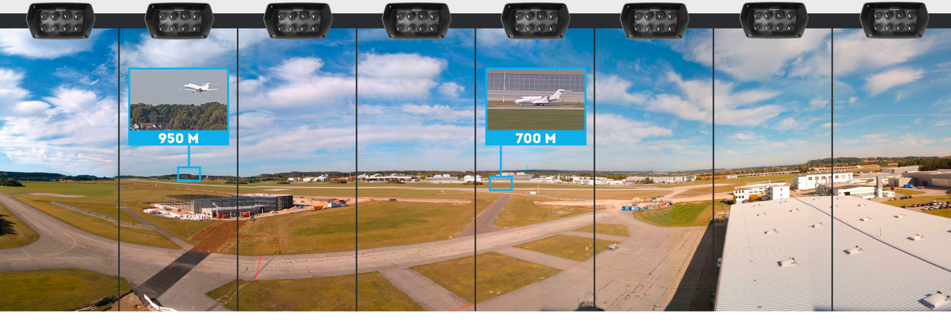 Panomeric view of the airport area and runway covered by 8 Panomera®.