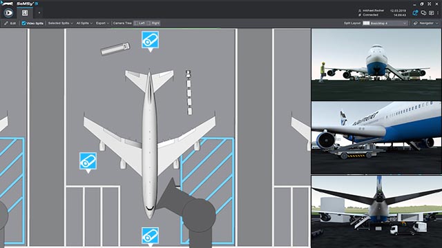 Camera locations and live recordings of apron processes.