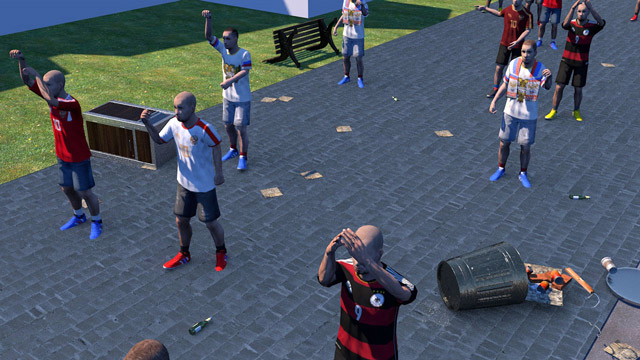 Rioting fans outside the stadium