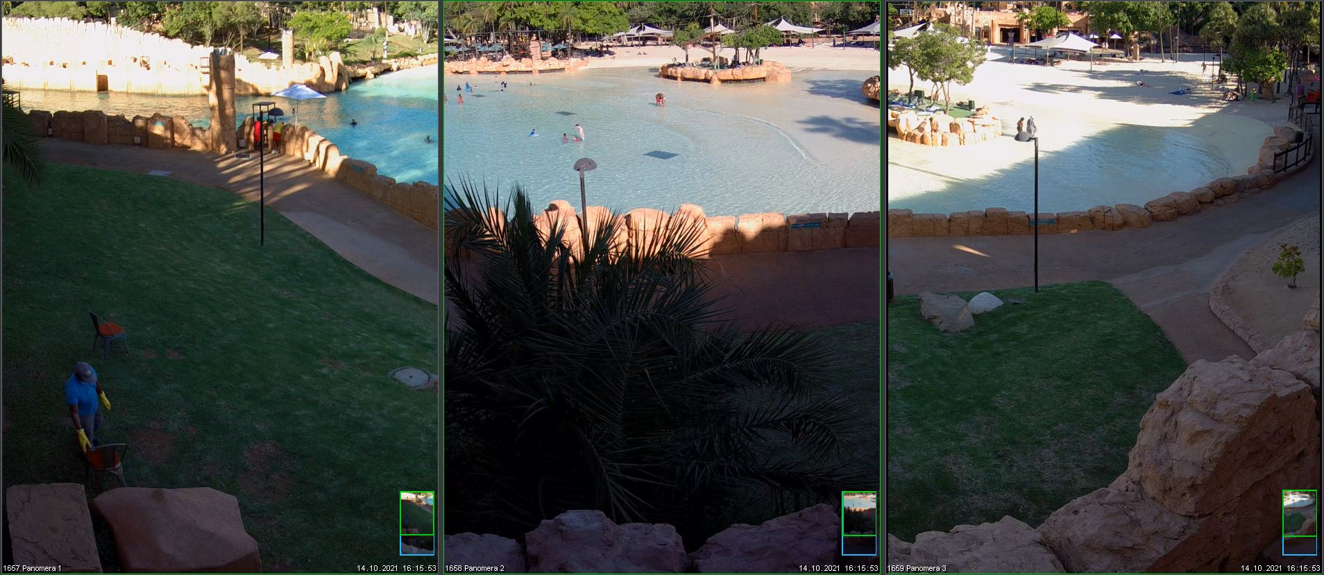 Screenshot der Videomanagement Software SeMSy Compact zeigt einen Pool mit angrenzender Liegewiese.