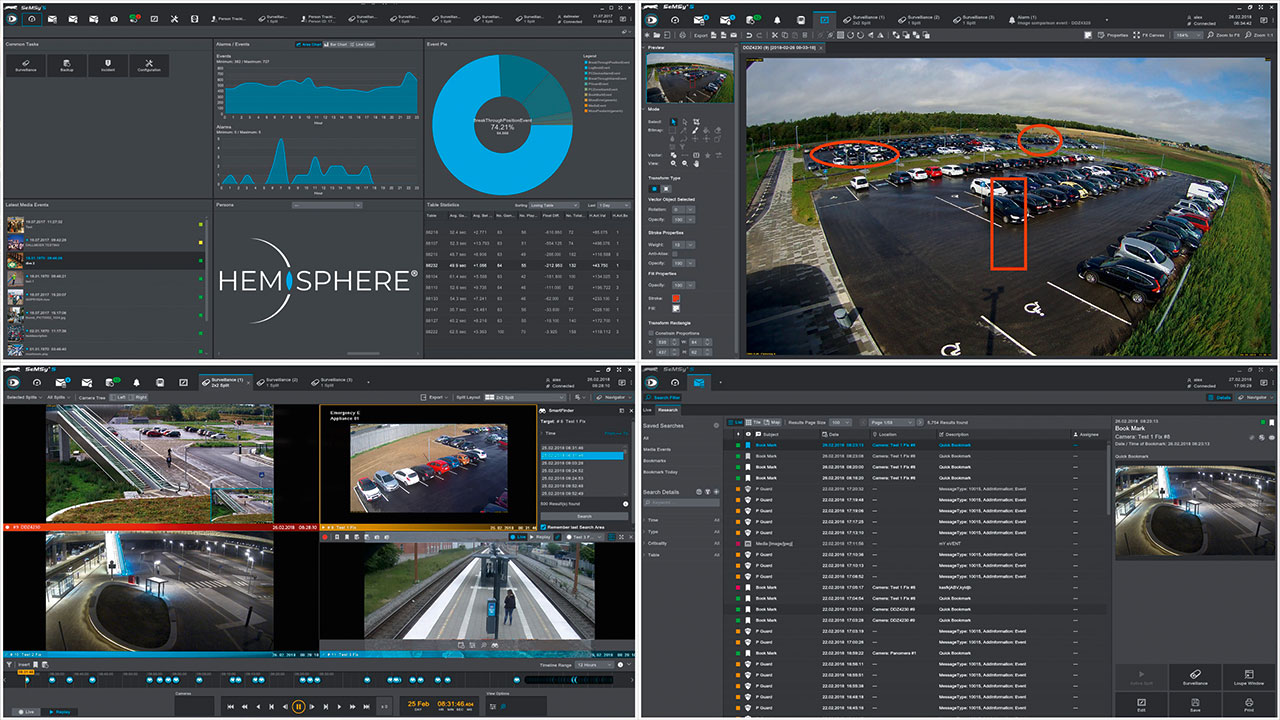 Screenshots of Dallmeiers video management software Hemisphere®.
