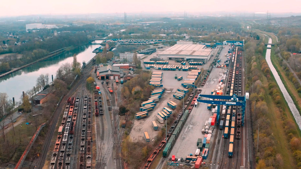 Birds eye view of a big storage area for logistic container in Herne.