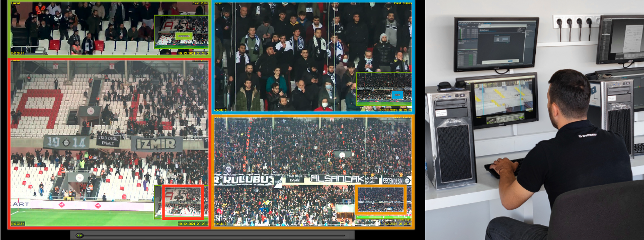 Screenshot of the grandstand monitoring system, with an operator sitting next to it at a PC.