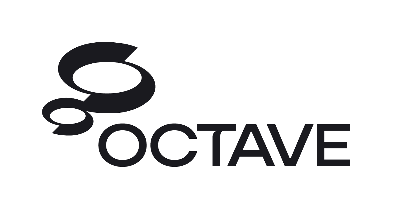 Logo featuring the word "OCTAVE" in bold letters, accompanied by a stylized graphic element resembling musical notes or sound waves.